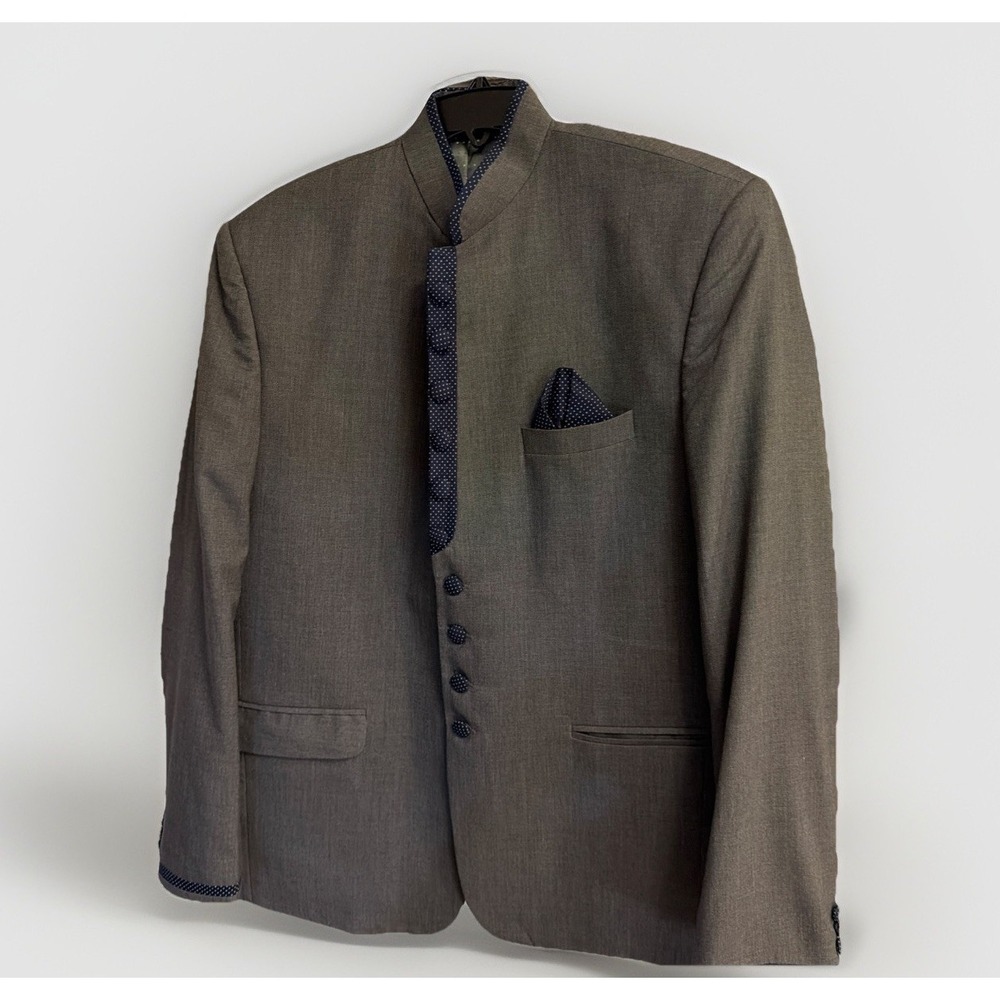 Wintage Mens 44R Nehru Blazer Mandarin Collar Gray Sportcoat Jacket